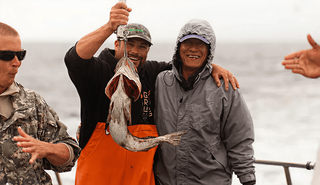 Fishermen celebrating a big catch